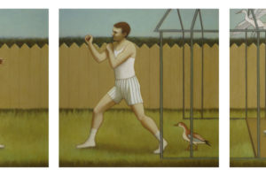 Cache, 2010, acrylic on panel, triptych, 12 x 36 inches