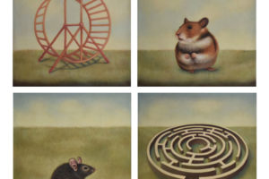 Domesticated: Hamster & Mouse, 2020, acrylic on canvas, 10 x 10 inches each panel